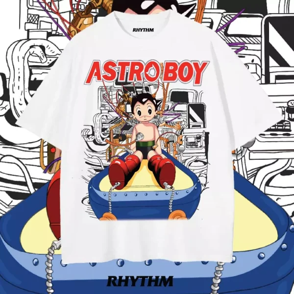 (🔥RHYTHM🔥) เสื้อ ASTRO BOY คอชิด ผ้าเฟดดำ ผ้านิ่ม หนาใส่สบาย COTTON COMB ทรง OVERSIZE ไม่มีตะเข็บข้าง